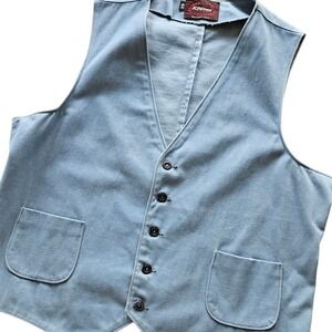 Vintage JCPenney Vest Men's 44 Blue Denim Look Waistcoat 70s 80s‎ Retro Casual